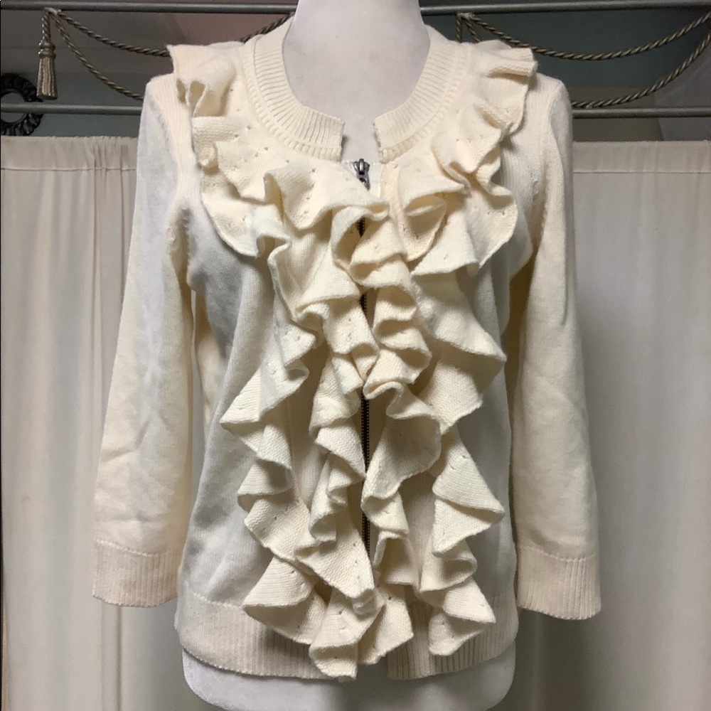 Juicy Couture Ivory Full-Zip Ruffled Cropped Sweater Cardigan - Picture 2 of 10